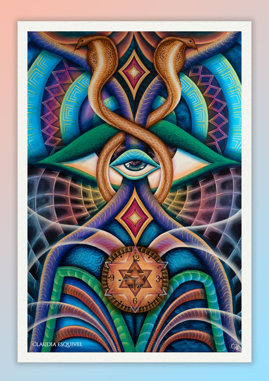 “444: Encoded in Golden Protection” – Limited Edition Giclée Print (30x45 cm)